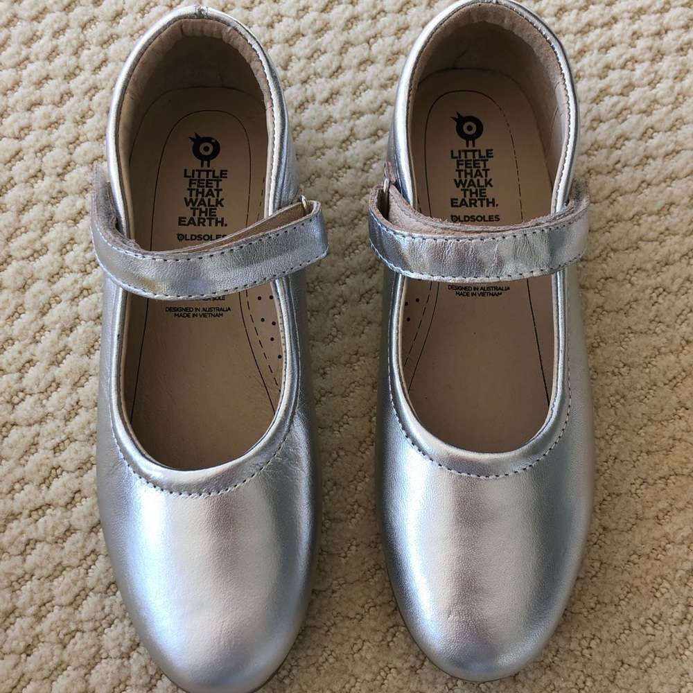 Girls silver metallic Mary Jane shoes.  Never worn.